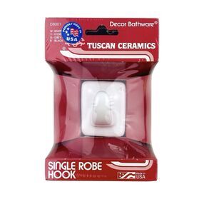 Tuscan Ceramics Single Robe Hook D8001 White USA Made New Old Stock Sealed Mint
